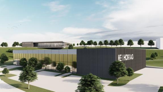 Der HOMAG Neubau positioniert Administration, Foyer und Showroom als sichtbares Entrée an der Hangkante – ein überwiegend in Holz geplanter Baukörper mit Panoramaorientierung Richtung Nordschwarzwald geplant von arcplus